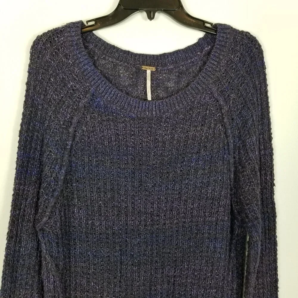 Free People Women Chunky Knit‎ Sweater Pullover Sz S Purple Boho Cozy Cotton